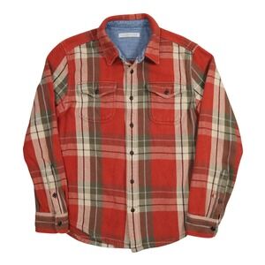 Outerknown Blanket Shirt Mens Small Red Plaid 100% Organic Cotton Flannel